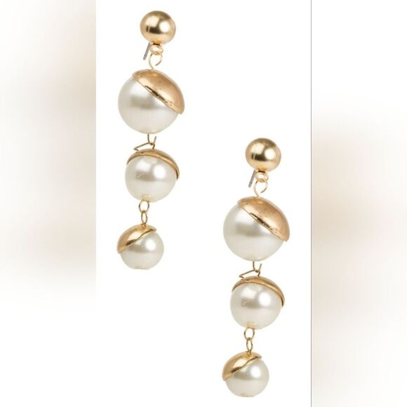 NWT Saachi Half Moon Faux Pearl Dangling Earrings - Picture 1 of 5